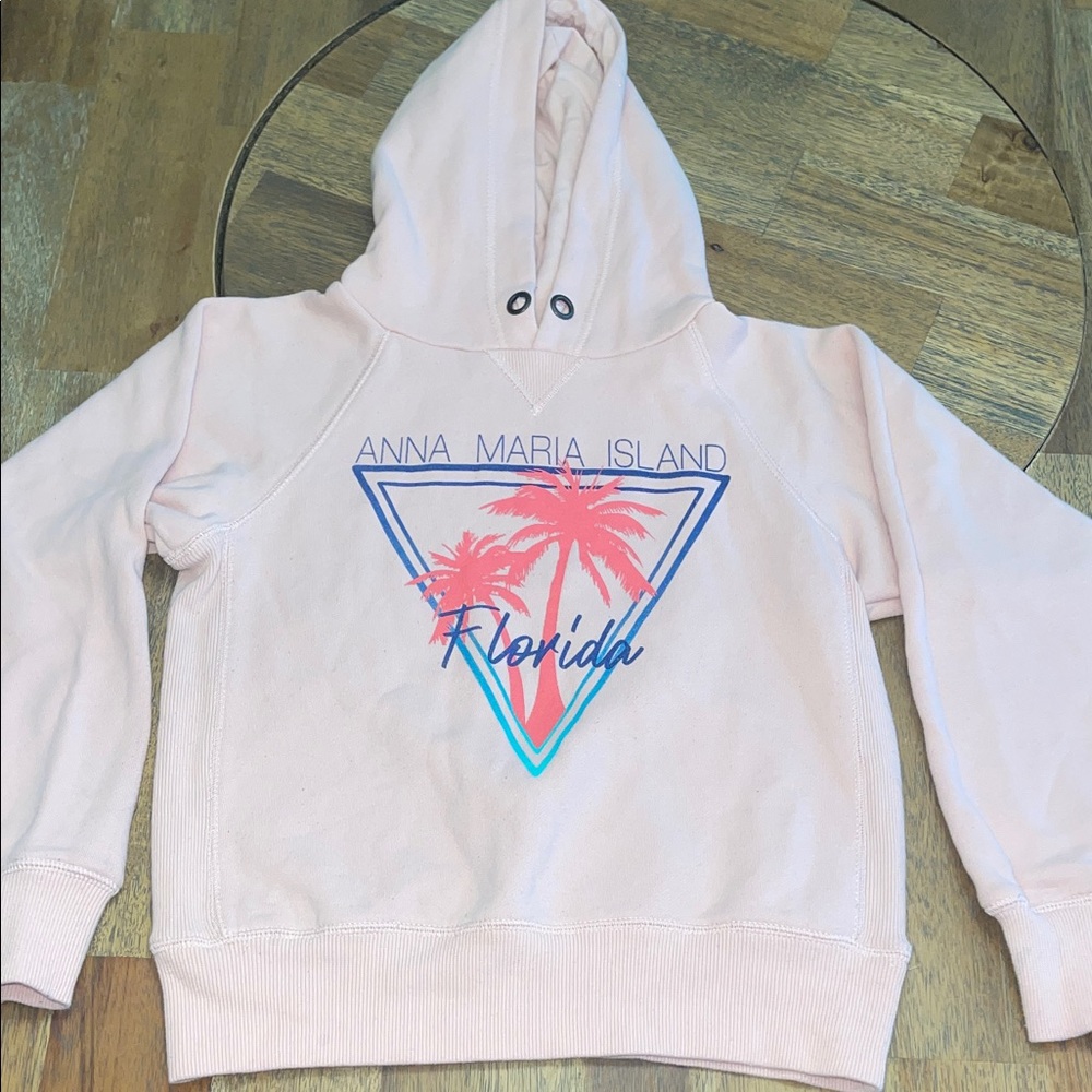 Anna Maria Island Florida Girls Pink Hooded Sweatshirt Palm Tree Graphic Size S